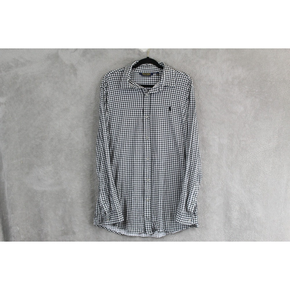 Polo Golf Ralph Lauren Button Up Shirt Mens XL Black Gingham Classic Preppy